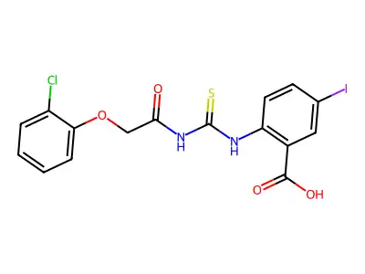 2-[[[[(2-Chlorophenoxy)acetyl]amino]thioxomethyl]amino]-5-iodo-benzoic acid structure