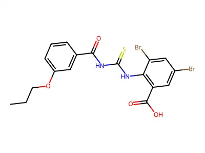 3,5-Dibromo-2-[[[(3-propoxybenzoyl)amino]thioxomethyl]amino]-benzoic acid structure