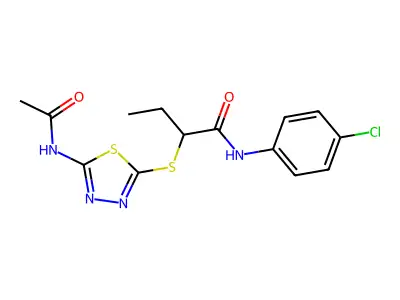 2-[(5-acetamido-1,3,4-thiadiazol-2-yl)sulfanyl]-N-(4-chlorophenyl)butanamide structure