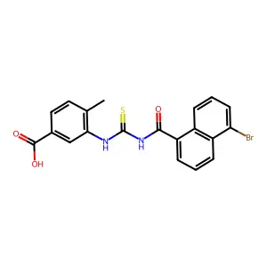 3-({[(5-Bromonaphthalen-1-yl)carbonyl]carbamothioyl}amino)-4-methylbenzoic acid structure