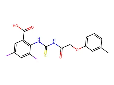 3,5-Diiodo-2-[[[[(3-methylphenoxy)acetyl]amino]thioxomethyl]amino]-benzoic acid structure