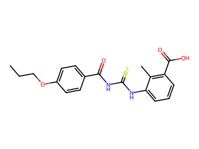 2-Methyl-3-[(4-propoxybenzoyl)carbamothioylamino]benzoic acid structure