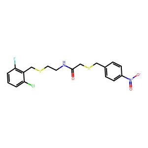 N-{2-[(2-chloro-6-fluorobenzyl)sulfanyl]ethyl}-2-[(4-nitrobenzyl)sulfanyl]acetamide structure