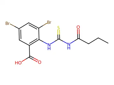 3,5-Dibromo-2-(butanoylcarbamothioylamino)benzoic acid structure
