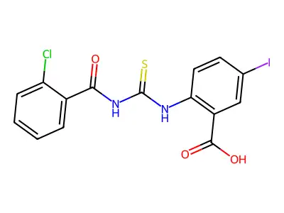 2-[[[(2-Chlorobenzoyl)amino]thioxomethyl]amino]-5-iodo-benzoic acid structure