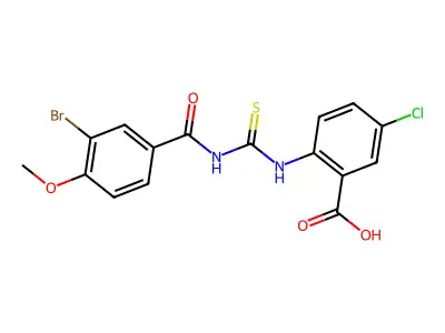 2-[[[(3-Bromo-4-methoxybenzoyl)amino]thioxomethyl]amino]-5-chloro-benzoic acid structure