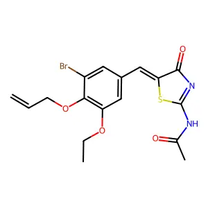 N-[(5Z)-5-[(3-bromo-5-ethoxy-4-prop-2-enoxyphenyl)methylidene]-4-oxo-1,3-thiazol-2-yl]acetamide structure