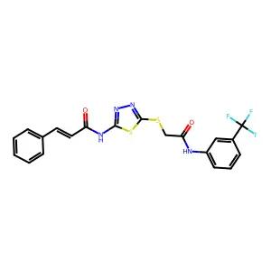 (E)-N-[5-[2-oxo-2-[3-(trifluoromethyl)anilino]ethyl]sulfanyl-1,3,4-thiadiazol-2-yl]-3-phenylprop-2-enamide structure