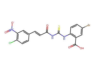 5-bromo-2-[3-(4-chloro-3-nitro-phenyl)prop-2-enoylthiocarbamoylamino]benzoic Acid structure