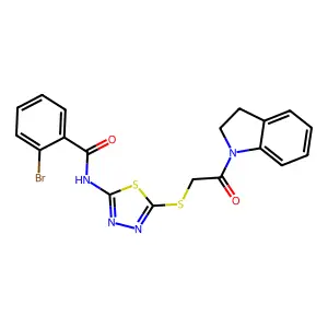 2-bromo-N-(5-{[2-(2,3-dihydro-1H-indol-1-yl)-2-oxoethyl]sulfanyl}-1,3,4-thiadiazol-2-yl)benzamide structure