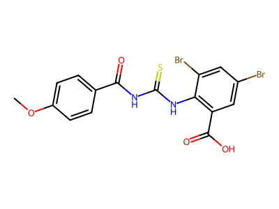 3,5-Dibromo-2-[[[(4-methoxybenzoyl)amino]thioxomethyl]amino]-benzoic acid structure