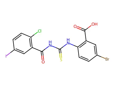 5-Bromo-2-[[[(2-chloro-5-iodobenzoyl)amino]thioxomethyl]amino]-benzoic acid structure
