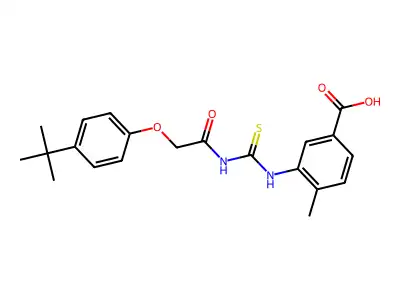 3-[[2-(4-tert-butylphenoxy)acetyl]carbamothioylamino]-4-methylbenzoic acid structure