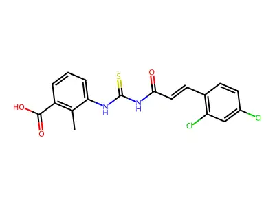 3-[3-(2,4-dichlorophenyl)prop-2-enoylcarbamothioylamino]-2-methylbenzoic acid structure