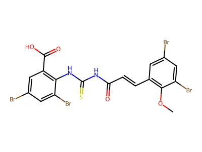 3,5-dibromo-2-[3-(3,5-dibromo-2-methoxy-phenyl)prop-2-enoylthiocarbamoylamino]benzoic Acid structure