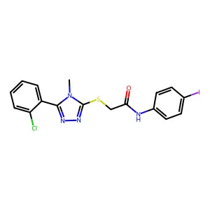 2-[[5-(2-chlorophenyl)-4-methyl-1,2,4-triazol-3-yl]sulfanyl]-N-(4-iodophenyl)acetamide structure