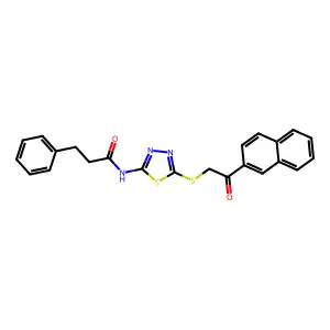 N-(5-{[2-(naphthalen-2-yl)-2-oxoethyl]sulfanyl}-1,3,4-thiadiazol-2-yl)-3-phenylpropanamide structure
