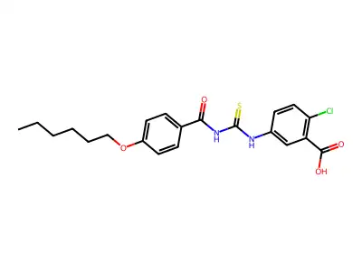 2-Chloro-5-[[[[4-(hexyloxy)benzoyl]amino]thioxomethyl]amino]-benzoic acid structure