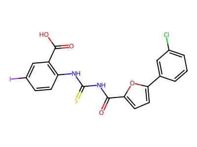 2-[[[[[5- -2-FURANYL]CARBONYL]AMINO]THIOXOMETHYL]AMINO]-5-IODO-BENZOICACID structure