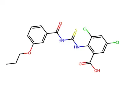 3,5-Dichloro-2-[(3-propoxybenzoyl)carbamothioylamino]benzoic acid structure