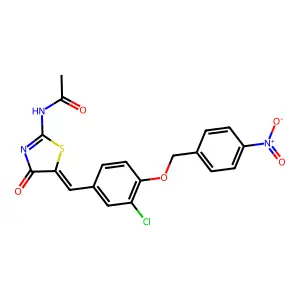 N-[(5Z)-5-[[3-chloro-4-[(4-nitrophenyl)methoxy]phenyl]methylidene]-4-oxo-1,3-thiazol-2-yl]acetamide structure