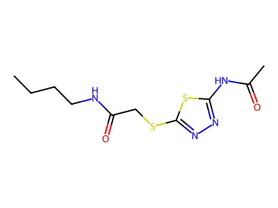 2-[(5-acetamido-1,3,4-thiadiazol-2-yl)sulfanyl]-N-butylacetamide structure