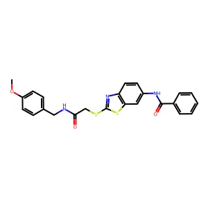 N-[2-[2-[(4-methoxyphenyl)methylamino]-2-oxoethyl]sulfanyl-1,3-benzothiazol-6-yl]benzamide structure