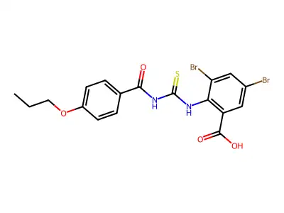 3,5-Dibromo-2-[[[(4-propoxybenzoyl)amino]thioxomethyl]amino]-benzoic acid structure