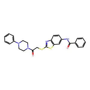 N-[2-[2-oxo-2-(4-phenylpiperazin-1-yl)ethyl]sulfanyl-1,3-benzothiazol-6-yl]benzamide structure