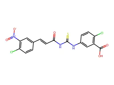 2-chloro-5-[3-(4-chloro-3-nitro-phenyl)prop-2-enoylthiocarbamoylamino]benzoic Acid structure
