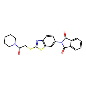 2-[2-(2-oxo-2-piperidin-1-ylethyl)sulfanyl-1,3-benzothiazol-6-yl]isoindole-1,3-dione structure