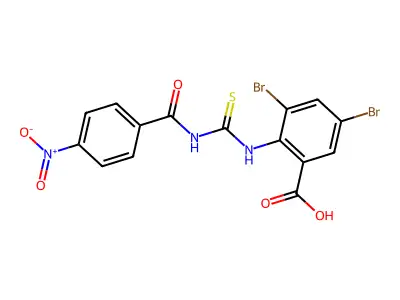 3,5-Dibromo-2-[[[(4-nitrobenzoyl)amino]thioxomethyl]amino]-benzoic acid structure