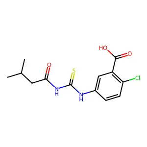 2-Chloro-5-({[(3-methylbutanoyl)amino]carbonothioyl}amino)benzoic acid structure