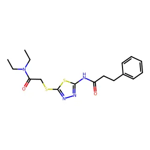 N-(5-((2-(diethylamino)-2-oxoethyl)thio)-1,3,4-thiadiazol-2-yl)-3-phenylpropanamide structure