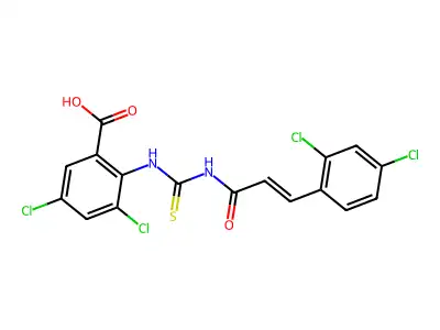 3,5-dichloro-2-[3-(2,4-dichlorophenyl)prop-2-enoylcarbamothioylamino]benzoic acid structure