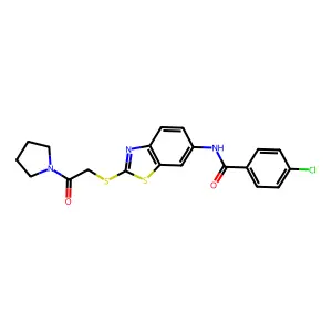 4-chloro-N-(2-{[2-oxo-2-(pyrrolidin-1-yl)ethyl]sulfanyl}-1,3-benzothiazol-6-yl)benzamide structure