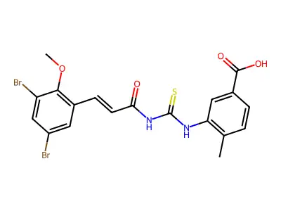 3-[3-(3,5-dibromo-2-methoxy-phenyl)prop-2-enoylthiocarbamoylamino]-4-methyl-benzoic Acid structure