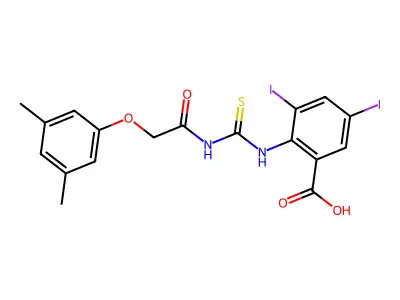 2-[[[[(3,5-Dimethylphenoxy)acetyl ]amino]thioxomethyl ]amino]-3,5-diiodo-benzoic acid structure