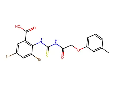 3,5-Dibromo-2-[[[[(3-methylphenoxy)acetyl]amino]thioxomethyl]amino]-benzoic acid structure