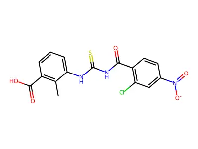 3-[[[(2-Chloro-4-nitrobenzoyl)amino]thioxomethyl]amino]-2-methyl-benzoic acid structure