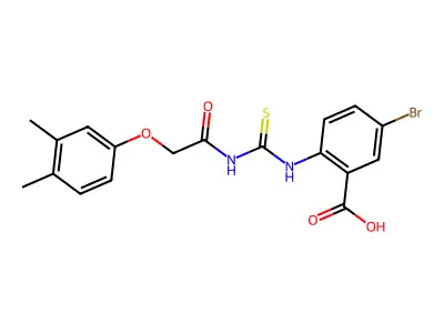 5-Bromo-2-[[[[(3,4-dimethylphenoxy)acetyl]amino]thioxomethyl]amino]-benzoic acid structure