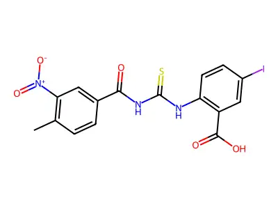 5-Iodo-2-[[[(4-methyl-3-nitrobenzoyl)amino]thioxomethyl]amino]-benzoic acid structure