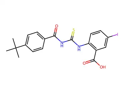 2-[[[[4-(1,1-Dimethylethyl)benzoyl]amino]thioxomethyl]amino]-5-iodo-benzoic acid structure