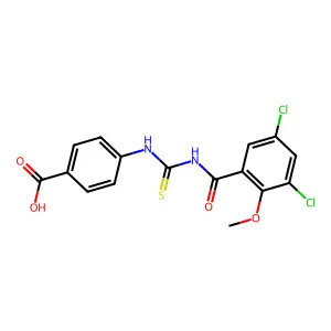 4-({[(3,5-Dichloro-2-methoxyphenyl)carbonyl]carbamothioyl}amino)benzoic acid structure