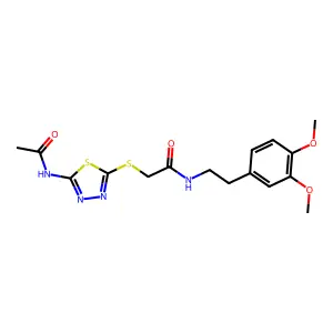 2-((5-acetamido-1,3,4-thiadiazol-2-yl)thio)-N-(3,4-dimethoxyphenethyl)acetamide structure