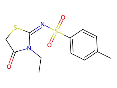 (E)-N-(3-ethyl-4-oxothiazolidin-2-ylidene)-4-methylbenzenesulfonamide structure
