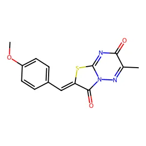(Z)-2-(4-methoxybenzylidene)-6-methyl-2H-thiazolo[3,2-b][1,2,4]triazine-3,7-dione structure