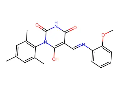 6-Hydroxy-5-[(2-methoxyphenyl)iminomethyl]-1-(2,4,6-trimethylphenyl)pyrimidine-2,4-dione structure