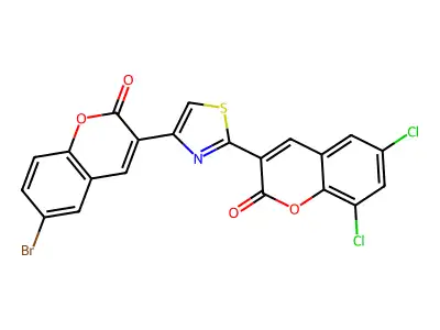 3-[4-(6-Bromo-2-oxochromen-3-yl)-1,3-thiazol-2-yl]-6,8-dichlorochromen-2-one structure