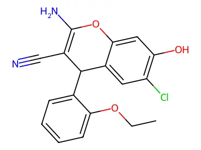 2-amino-6-chloro-4-(2-ethoxyphenyl)-7-hydroxy-4H-chromene-3-carbonitrile structure